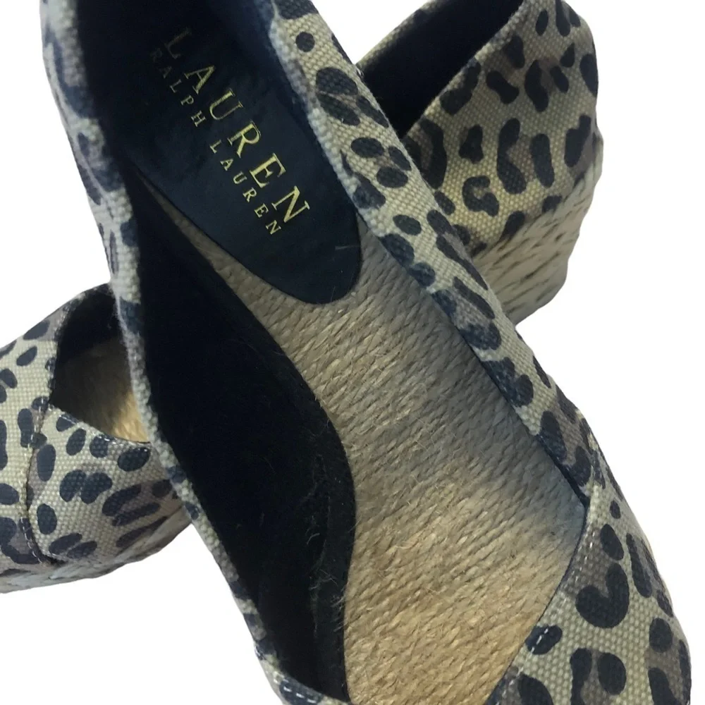 Lauren Ralph Lauren Cecilia Leopard Print Espadrille Style Wedge Sandal.Size 7.5